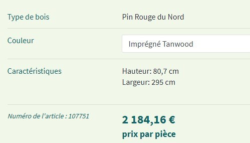 tarif table pique nique collstrop Pine Meal imprégné Tanwood- woodexpo 78